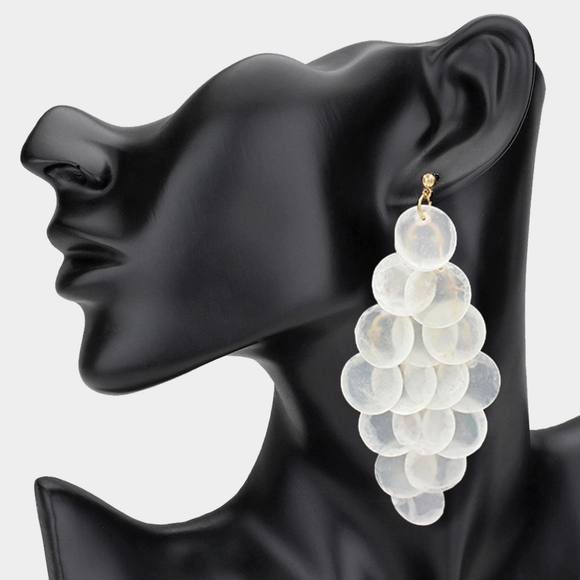 iFashionBox Jewelry - White Oversized Disc Layered Chandelier Large Teardrop Dangle Earrings Big